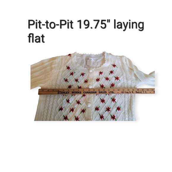 Freeway Vintage White Poinsettia Holiday Cardigan Embroidered Cozy Office Knit L - Picture 6 of 8